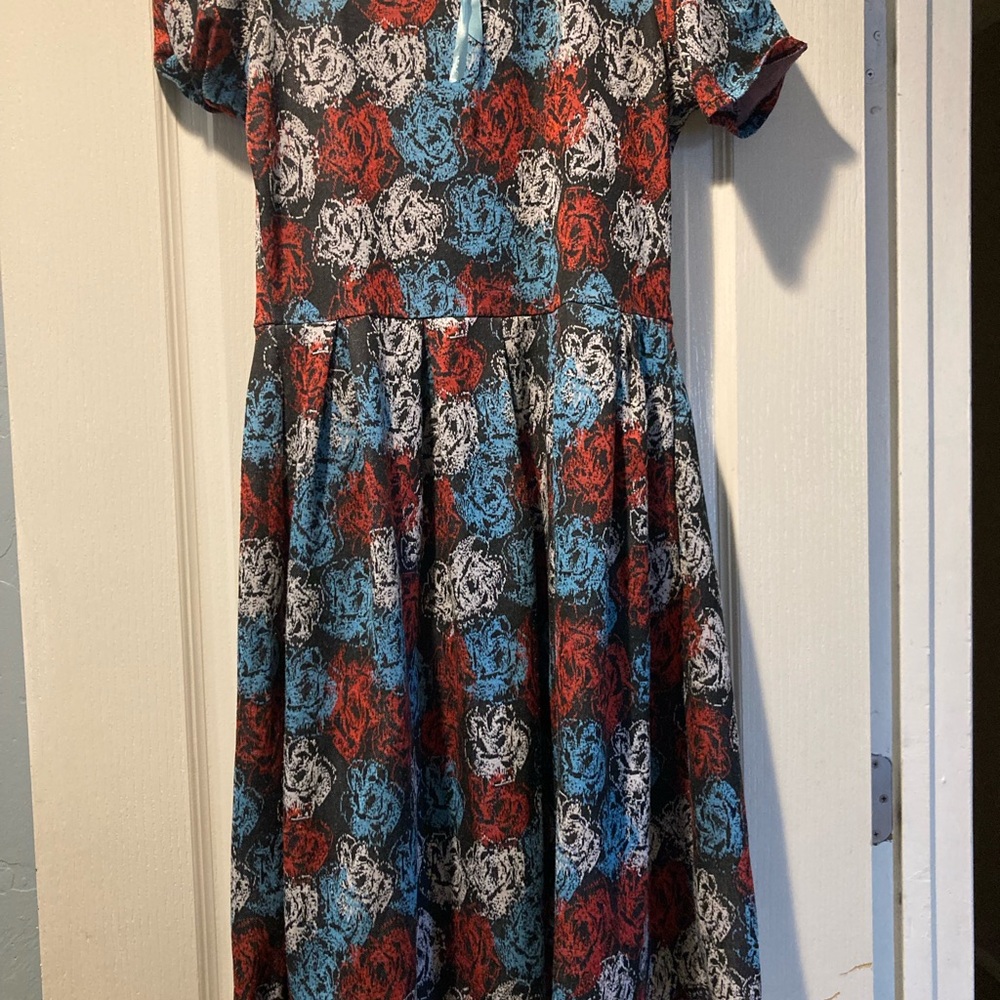 LuLaRoe Amelia Blue and Red Asymmetrical Dress Size Large